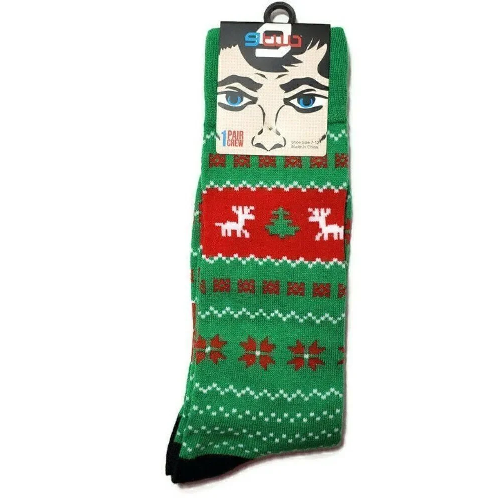 Holiday Christmas Socks Crew Mens Shoe Size 7-12 Novelty NEW‎